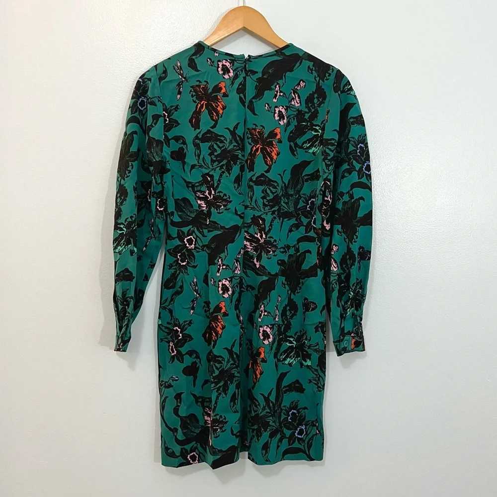 Diane Von Furstenberg Collins Green Floral Satin Sheath Dress Butterfly Mini 2